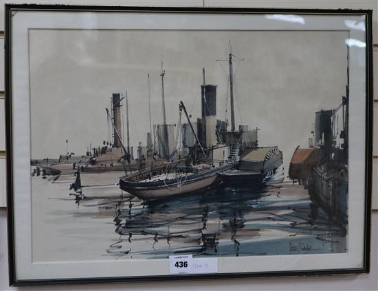 Peter J. Carter (1876-1967) Paddlesteamer in harbour 39 x 54cm.